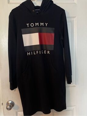 Tommy Hilfiger navy blue Hoodie dress with Signature Flag Trim